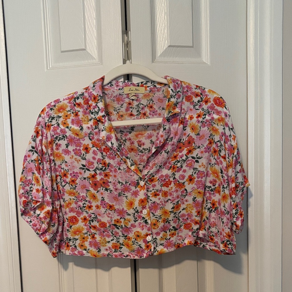 Floral Button-Front Women's Top in Pink and Orange